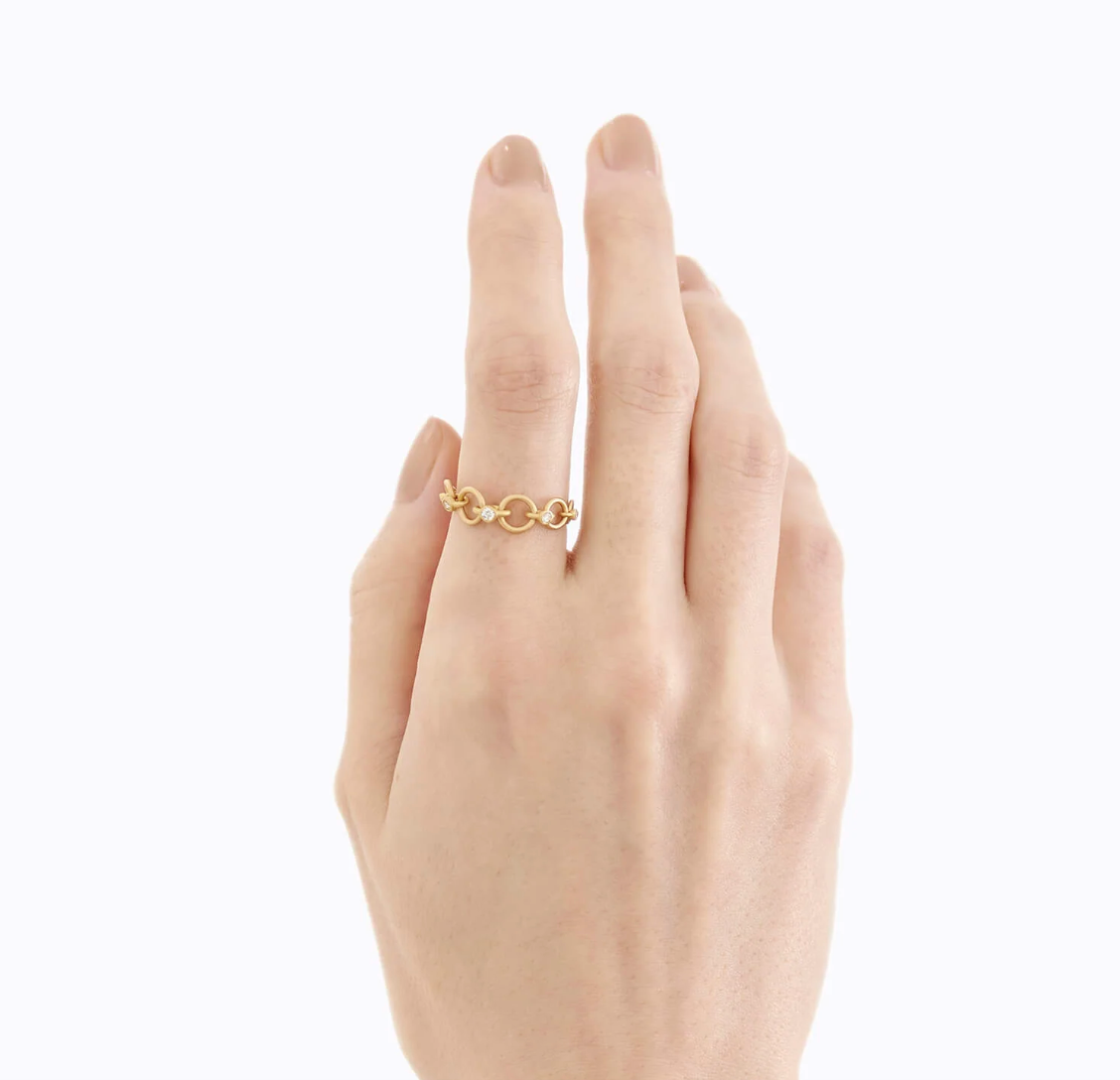 Yellow Gold and Diamond Link Ring 01