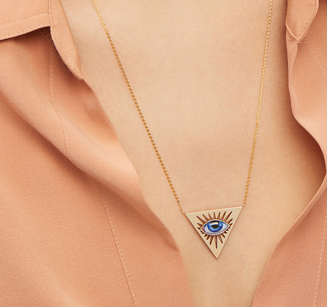 White Diamond Isida Petit Bleu Necklace in Yellow Gold