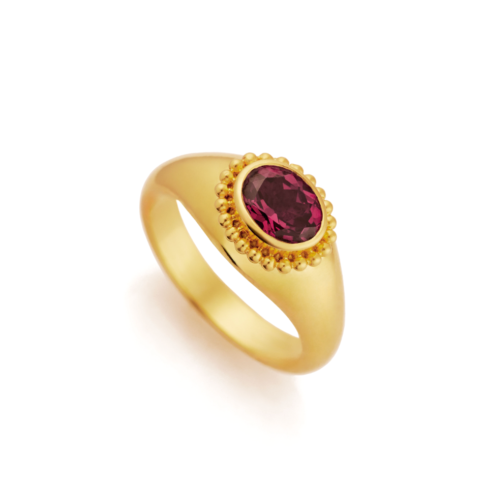 Rhodolite Garnet Electra Pinky Ring in Yellow Gold