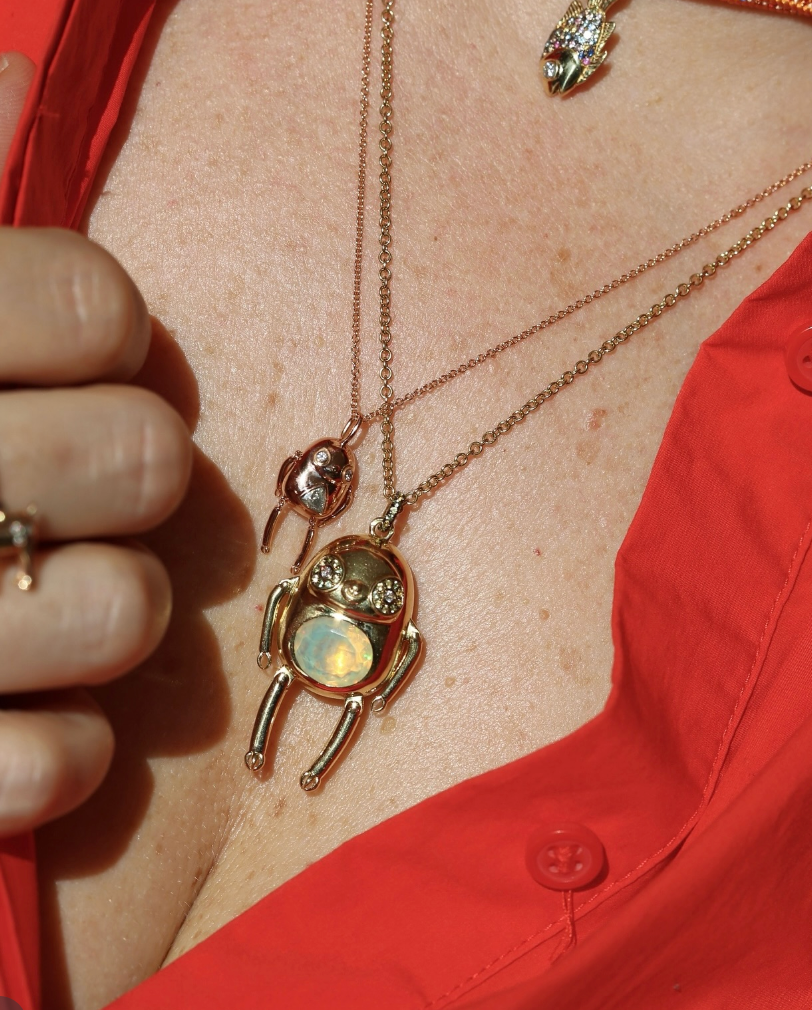 Yellow Tourmaline Sloth Necklace in Yellow Gold