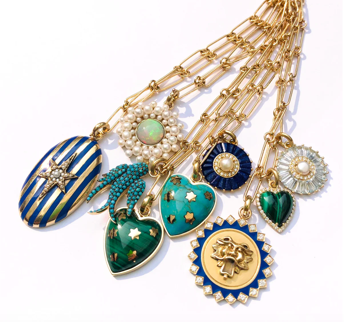 Aquamarine and Pearl Emily Charm in Yellow Gold