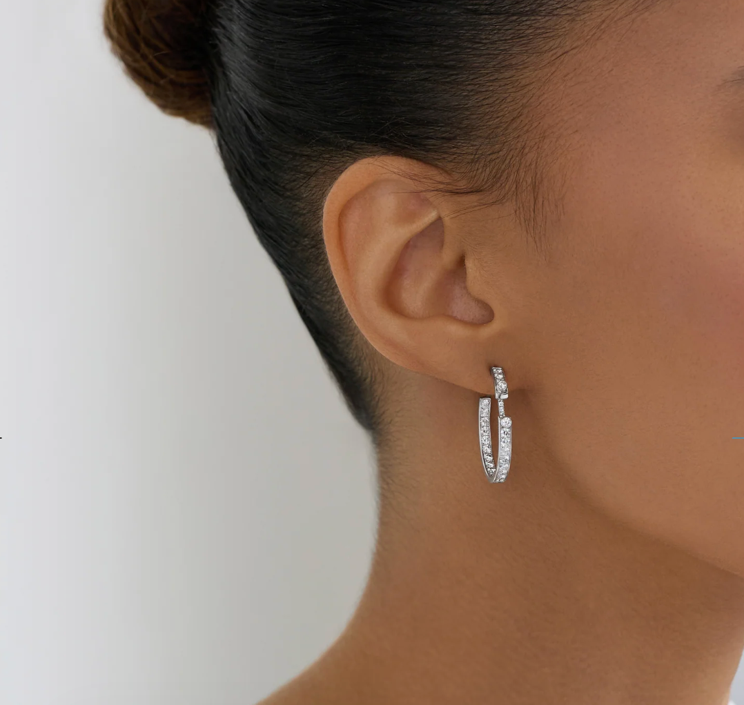 White Diamond Eternity Tuxedo Hoop Earrings in White gold