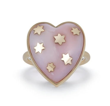 Pink Opal Anna Heart Ring in Yellow Gold