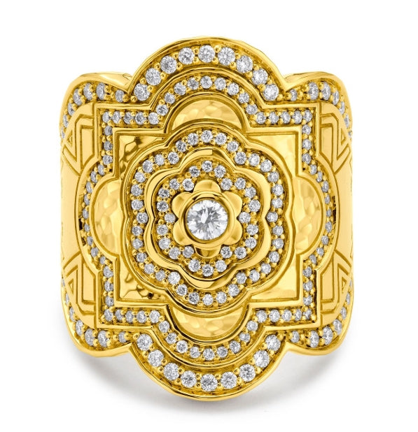 White Diamond Small Mandala Wrap Ring in Yellow Gold