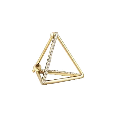 3D Two-Sided Pavè Diamond Triangle Earring 02 in Yellow Gold