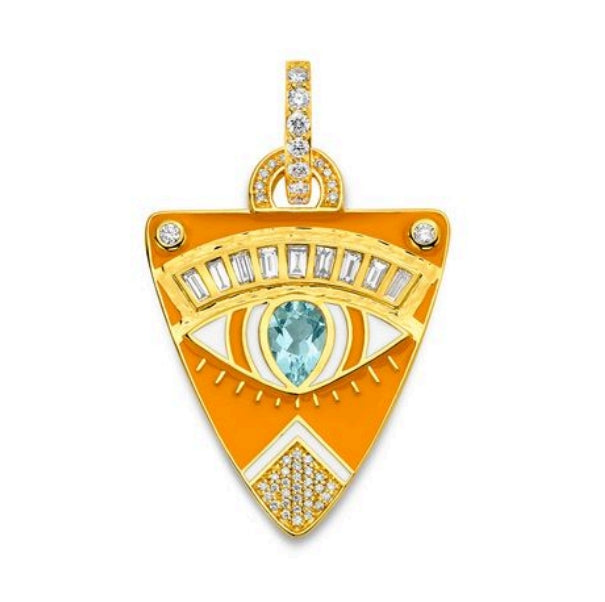 Aquamarine and White Diamond Clementine Guitar Pick Pendant in Yellow gold