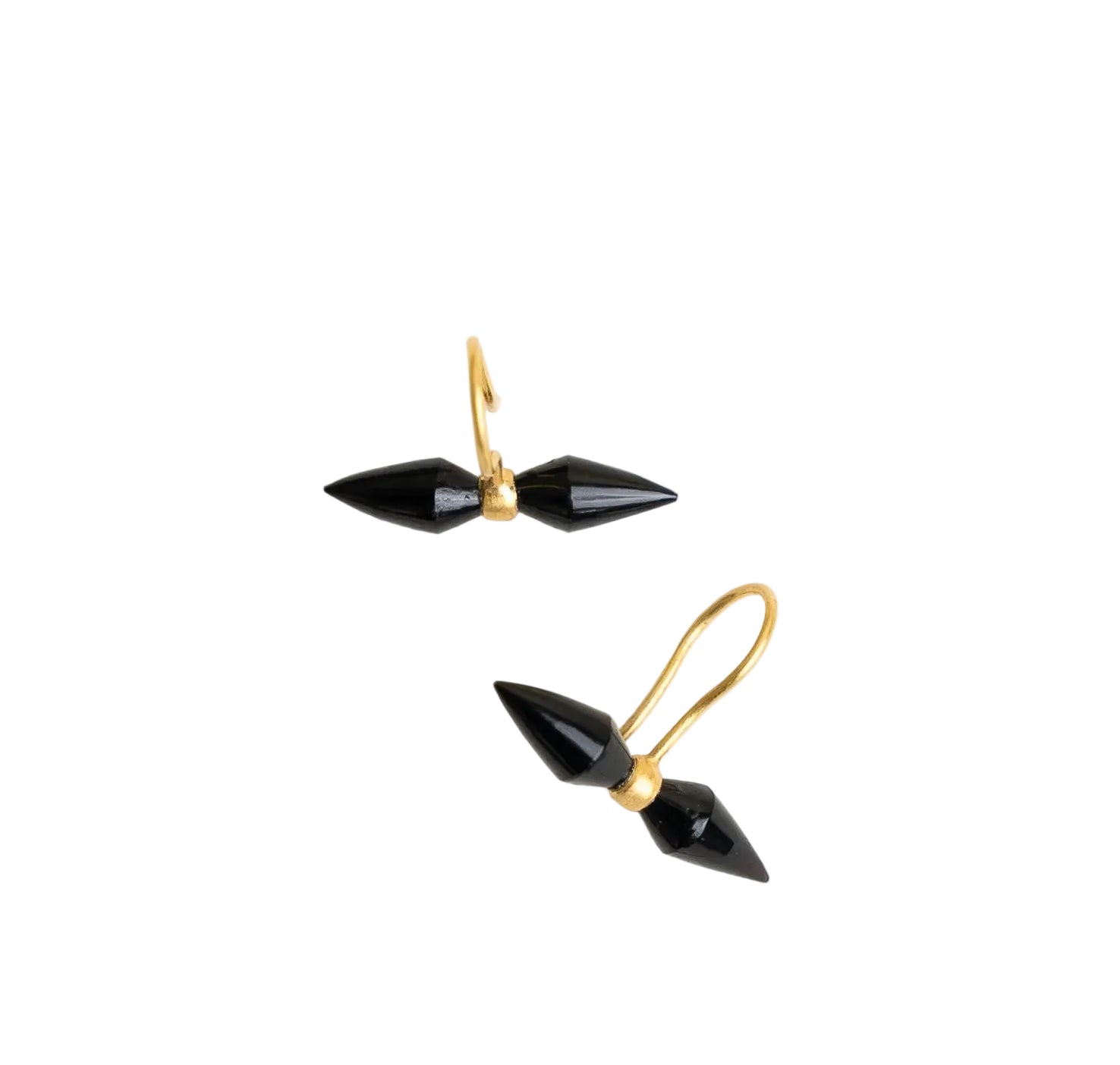 Onyx Seed Vessel Drop Earrings in Yellow Gold