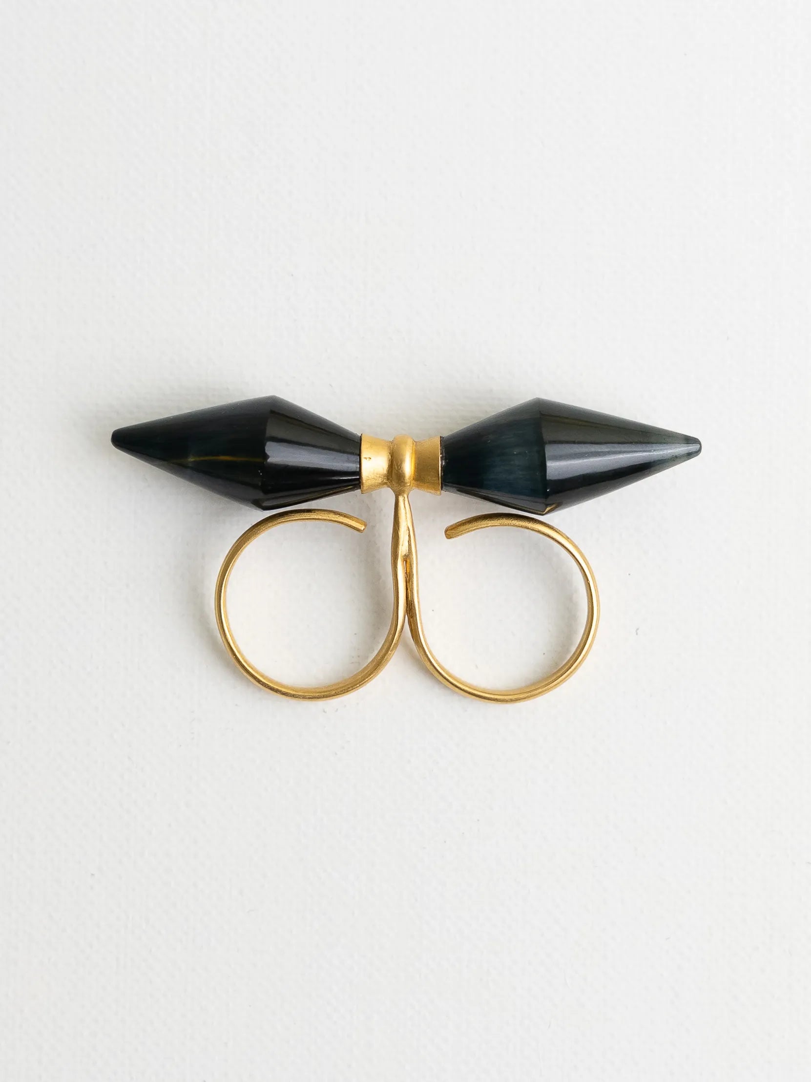 Blue Tiger's Eye Seed Vessel Ring in Yellow Gold