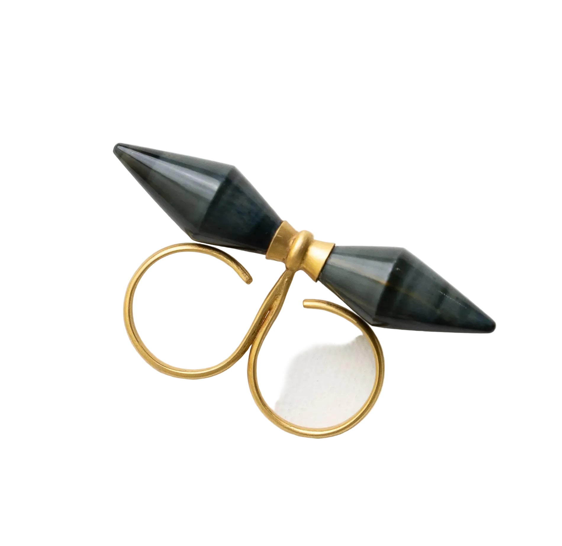 Blue Tiger's Eye Seed Vessel Ring in Yellow Gold
