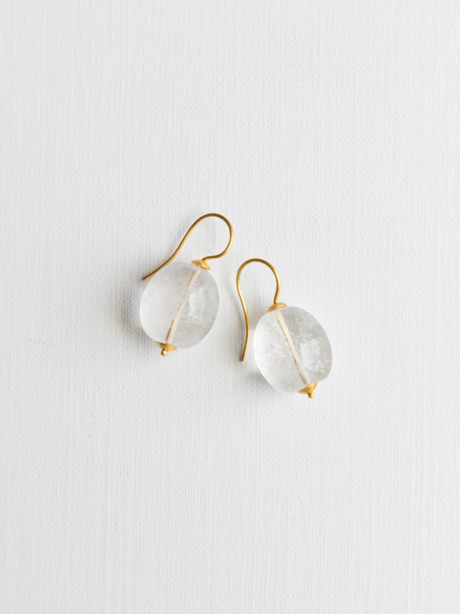 Rock Crystal Snake Fruit Seed Earrings in Yellow Gold