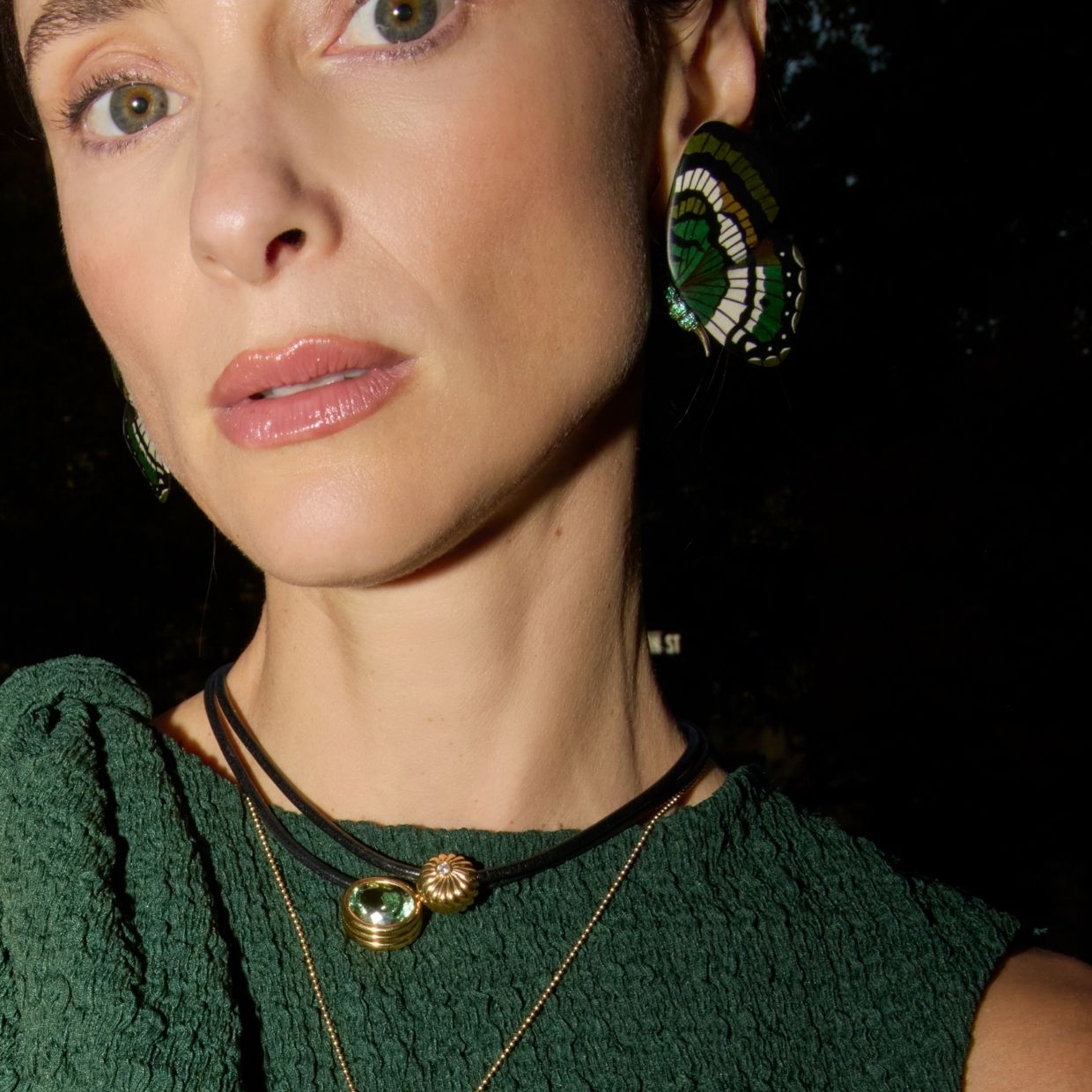 Sol Necklace with Diamond Accent in Black Leather and Yellow Gold