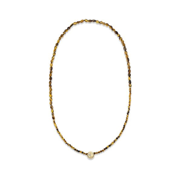Tiger's Eye Beaded Sol Necklace in Yellow Gold