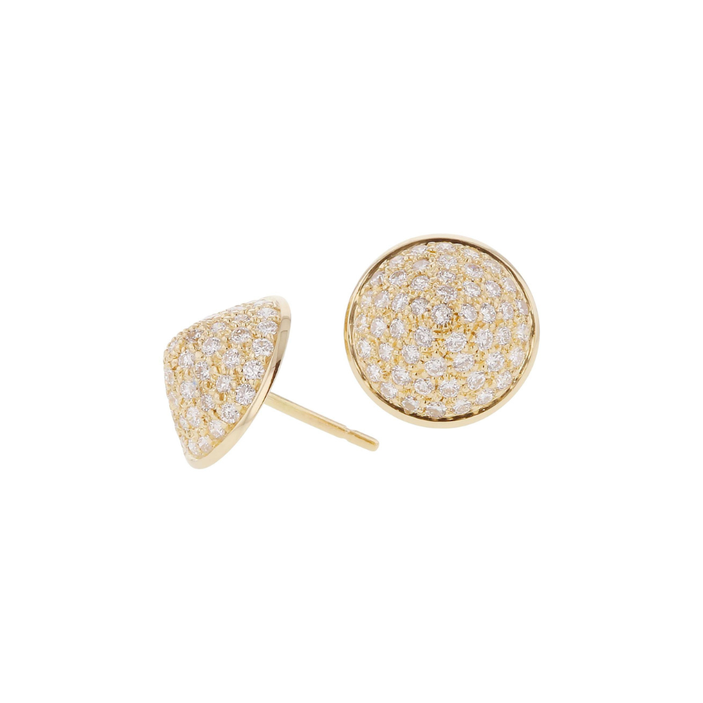 White Diamond Conical Shaped Stud Earrings in Yellow Gold