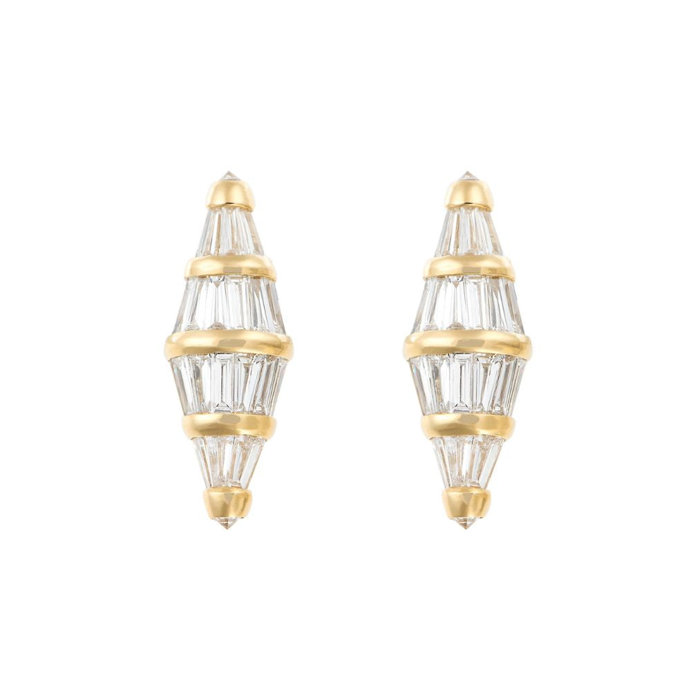 White Diamond Baguette Spectrum Revisited Large Stud in Yellow Gold