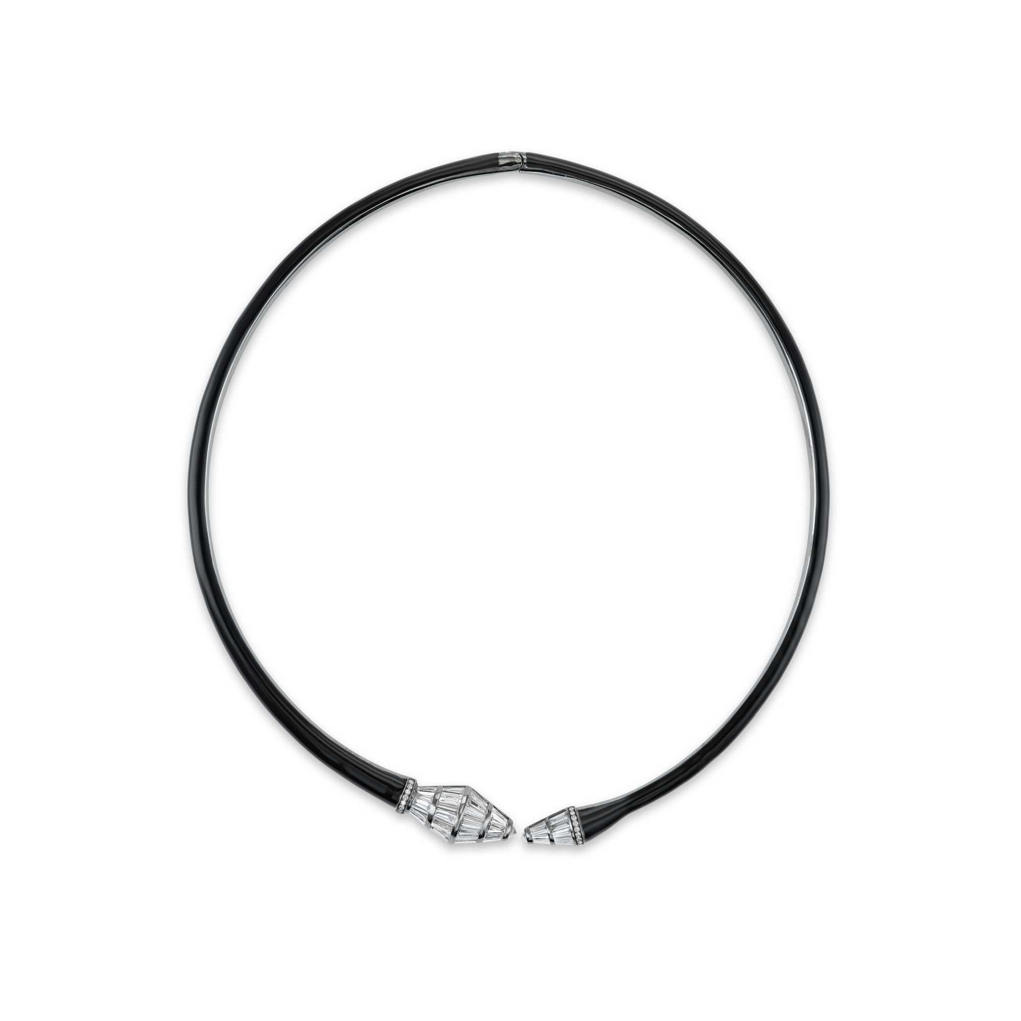 White Diamond and Black Enamel Energy Necklace