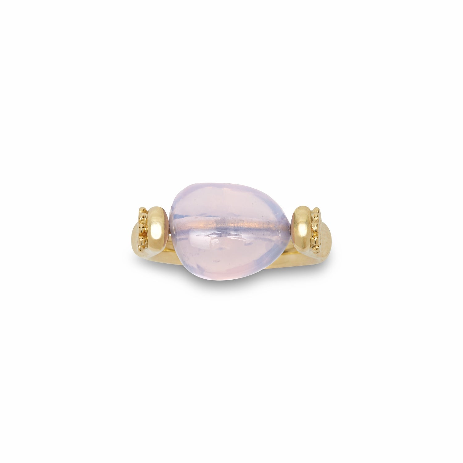 Lavender Quartz Single Stone Tumbler Ring in Yellow Gold