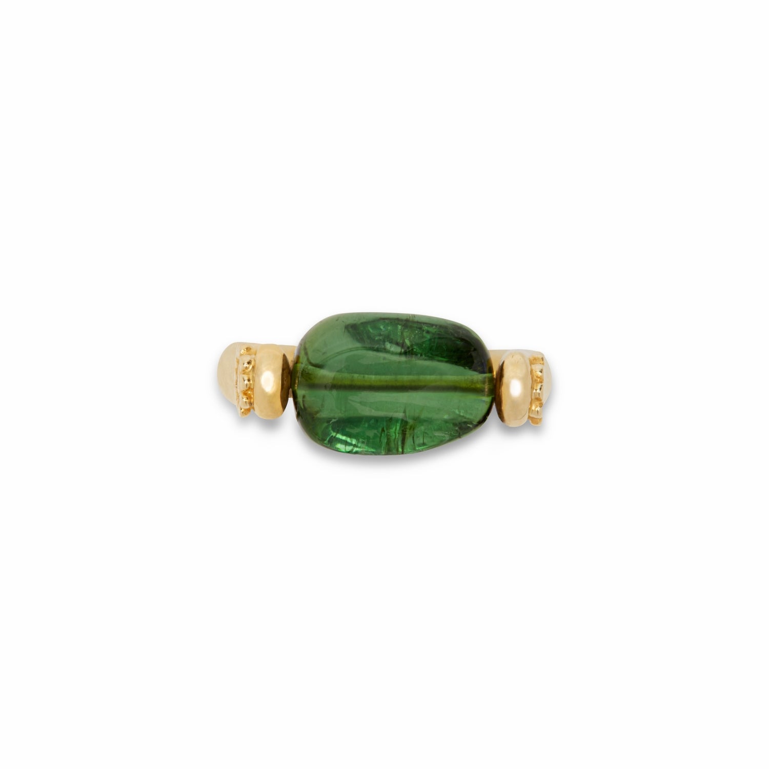 Green Tourmaline Single Stone Tumbler Ring in Yellow Gold