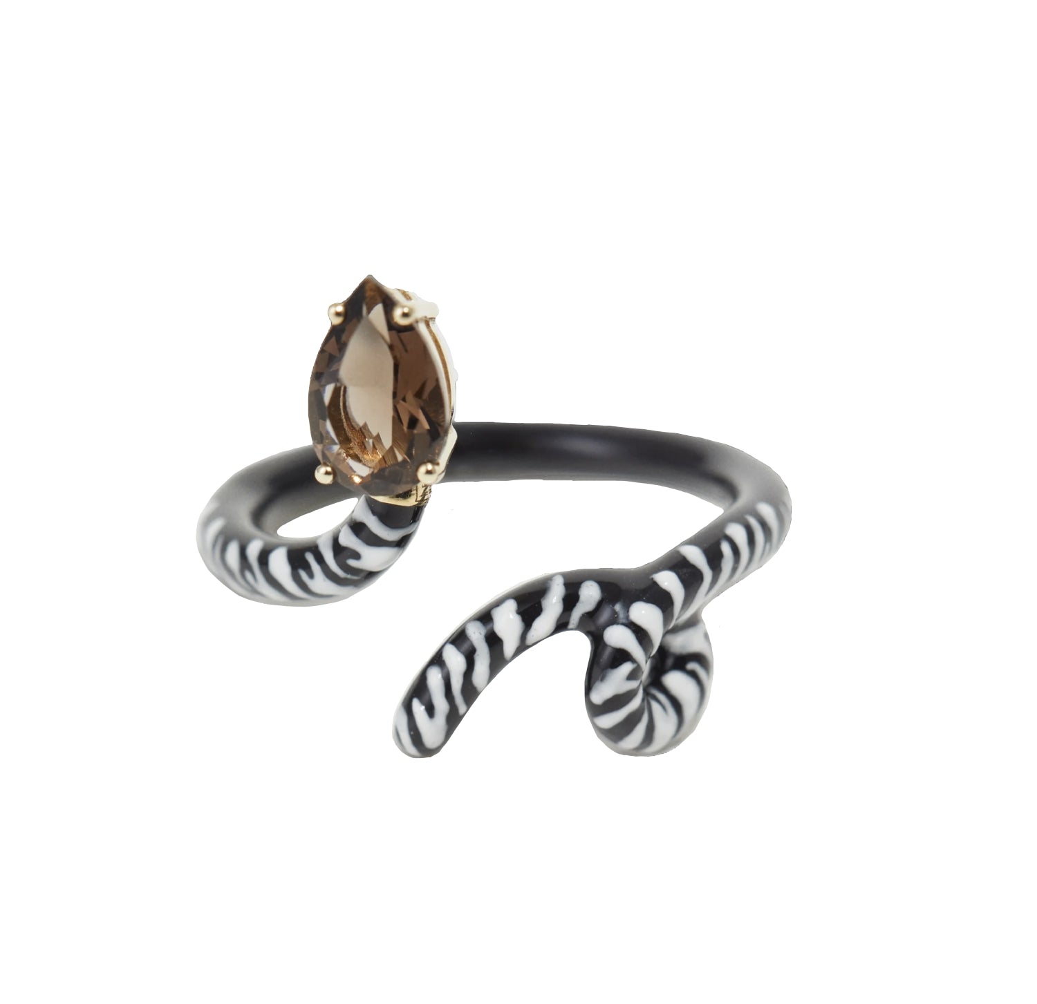 Baby Vine Smoky Quartz & Zebra Print Tendril Ring