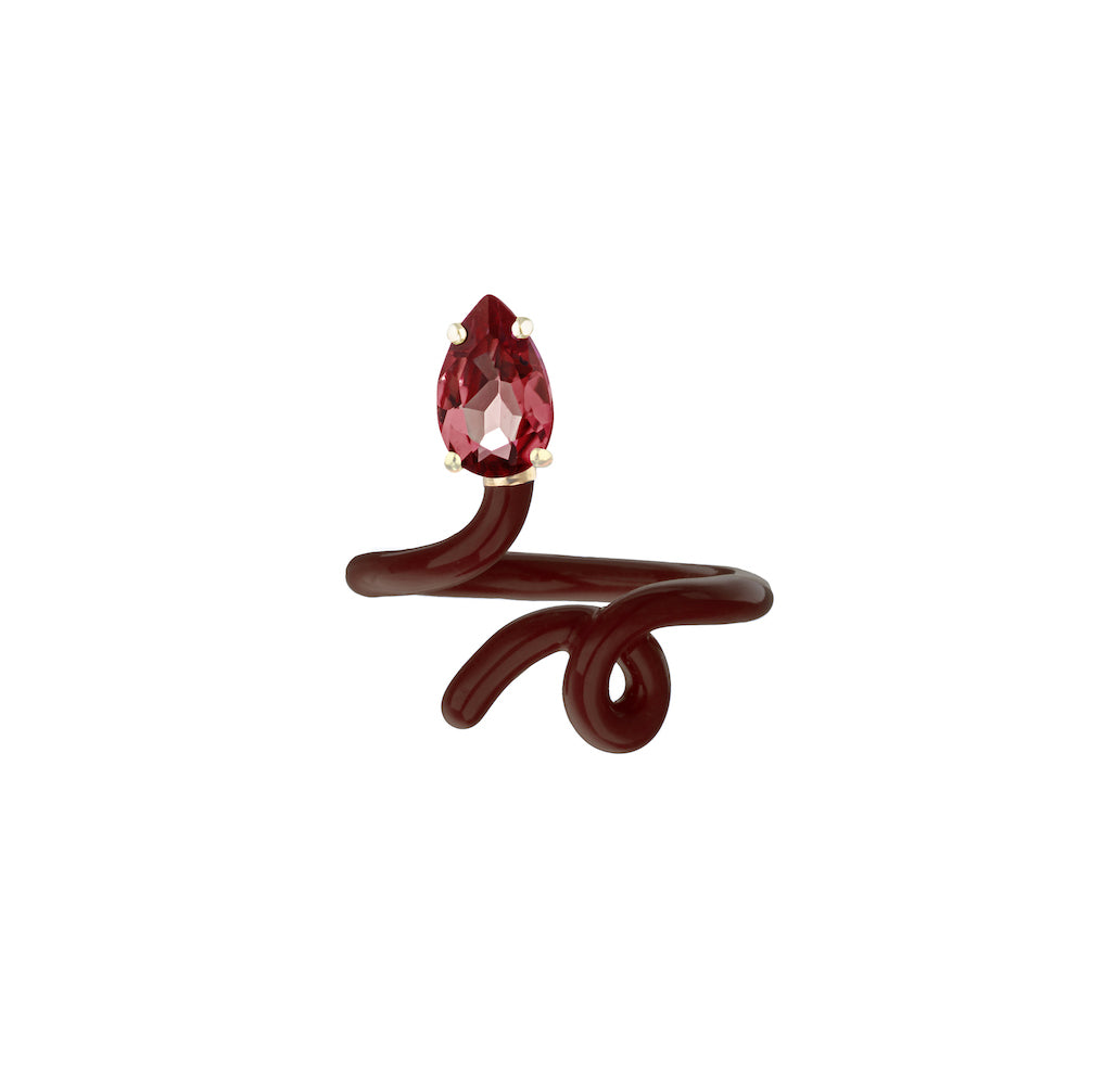 Garnet & Cherry Chocolate Drop Baby Tendril Vine Ring