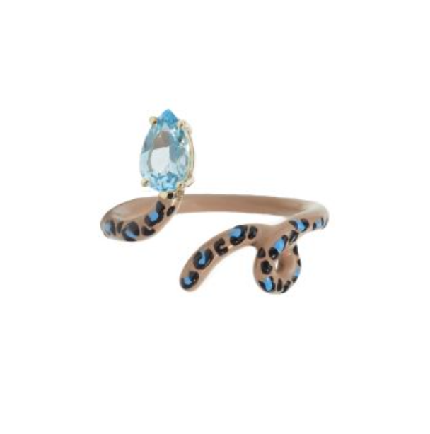 Baby Vine Topaz & Leopard Print Tendril Ring