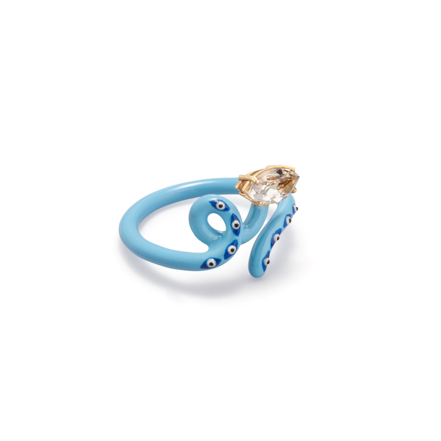Baby Vine Rock Crystal Evil Eye Ring in Blue