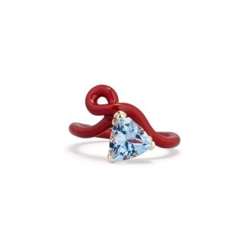 Blue Topaz Trillion Ring in Burgundy Enamel