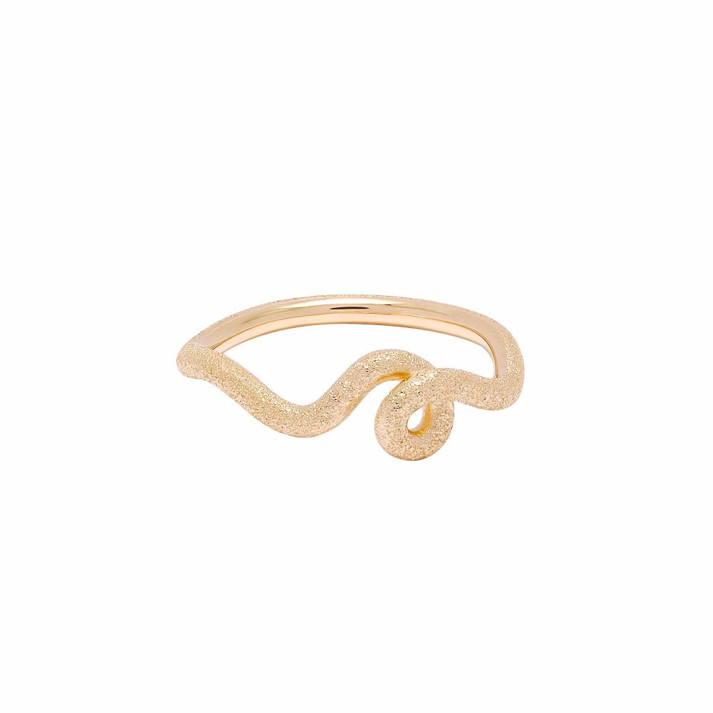 A Bea Bongiasca wave ring with a swirl design in yellow gold.