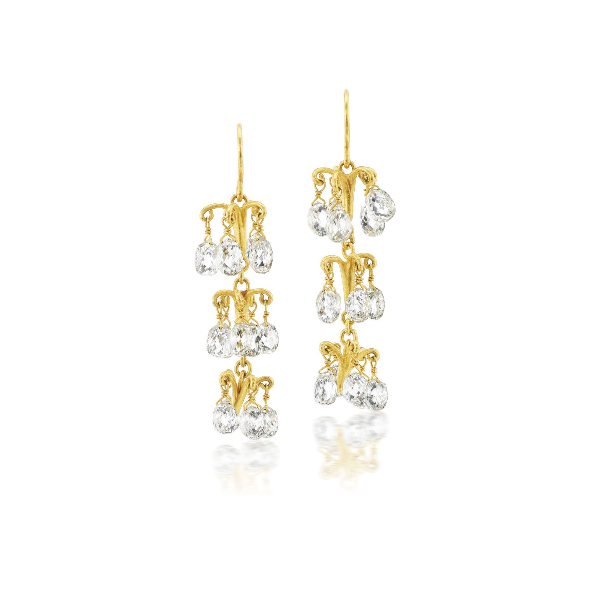 Diamond Briolette Pom Pom Earrings