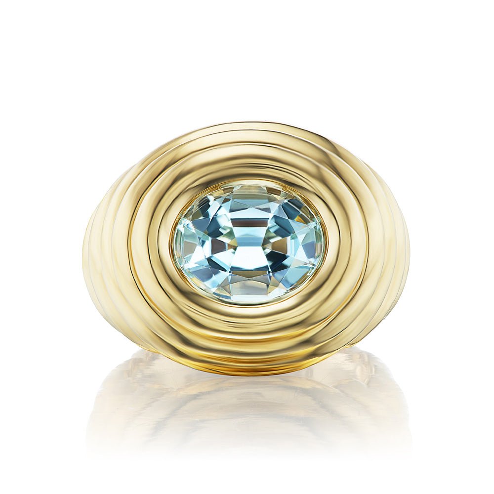 Aquamarine Ripple Pinky Ring in Yellow Gold - MUSE Shop