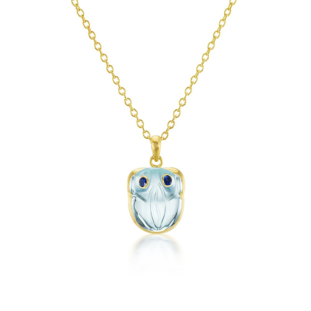 Aquamarine & Sapphire Frog Pendant Necklace - MUSE Shop