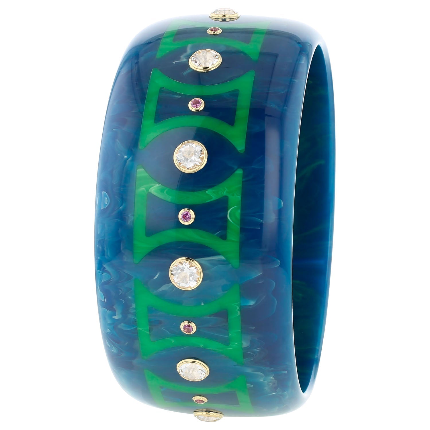 Bakelite Bangle with Rhodolite Garnet and White Topaz - MUSE Shop