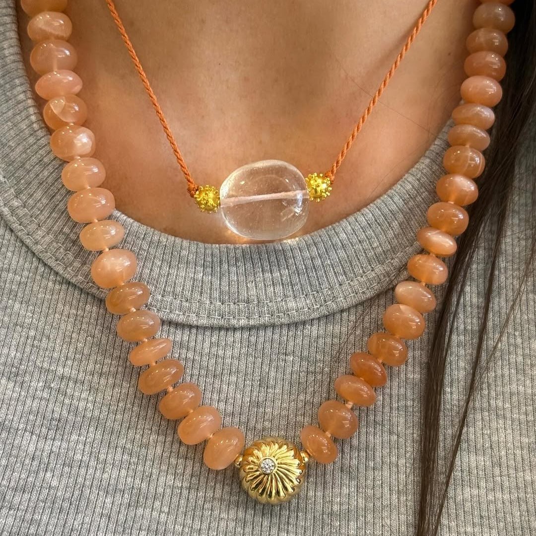Beaded Peach Moonstone Sol Necklace - MUSE Shop