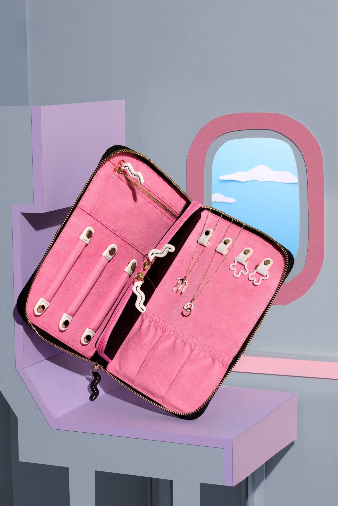 Black, Pink & White Microsuede Jewelry Portfolio - MUSE Shop
