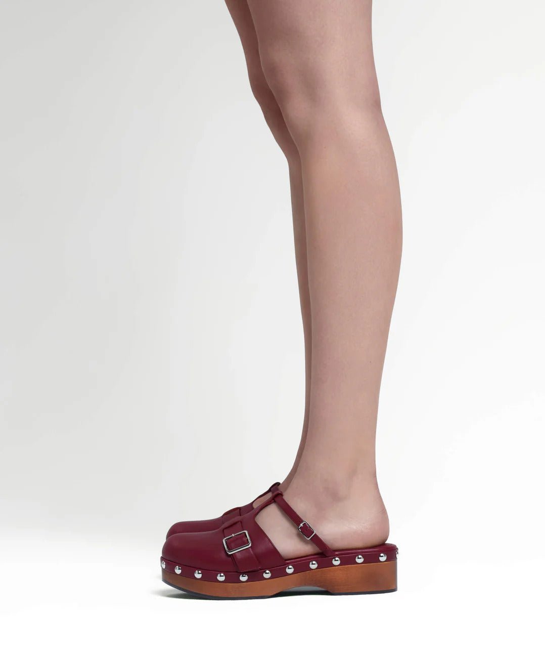 Burgundy Calf Leather Clogs - MUSE Shop