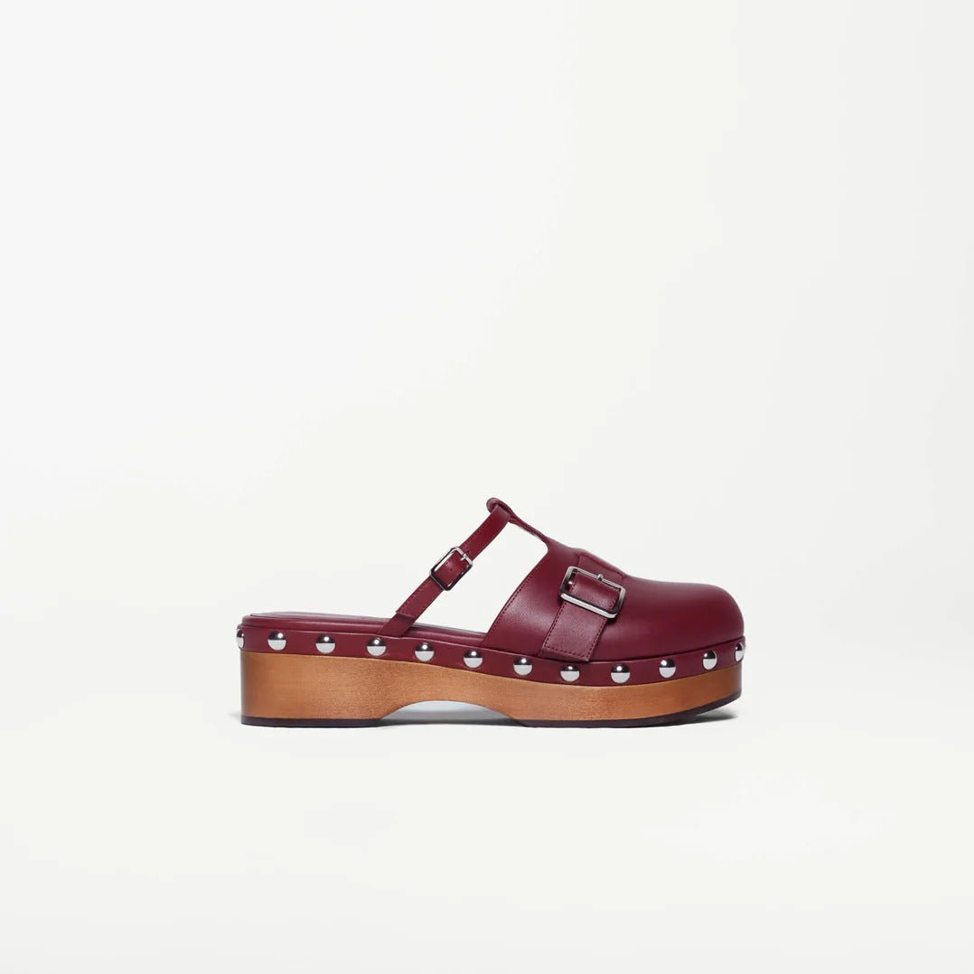 Burgundy Calf Leather Clogs - MUSE Shop