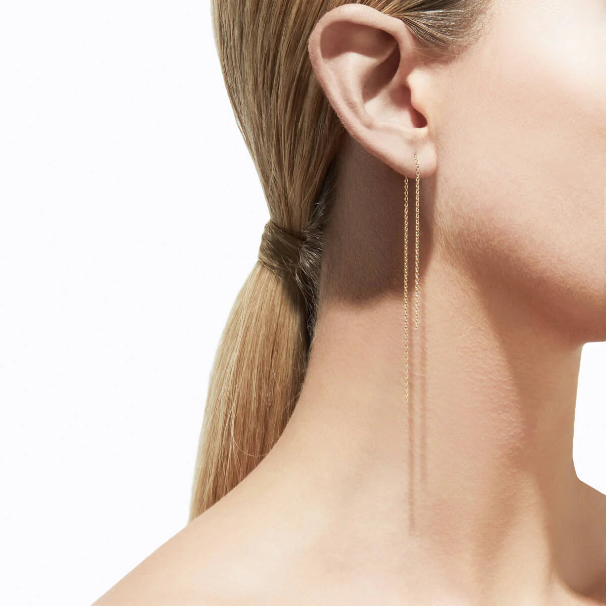 Yellow Gold Thread Chain Earrings in 150mm