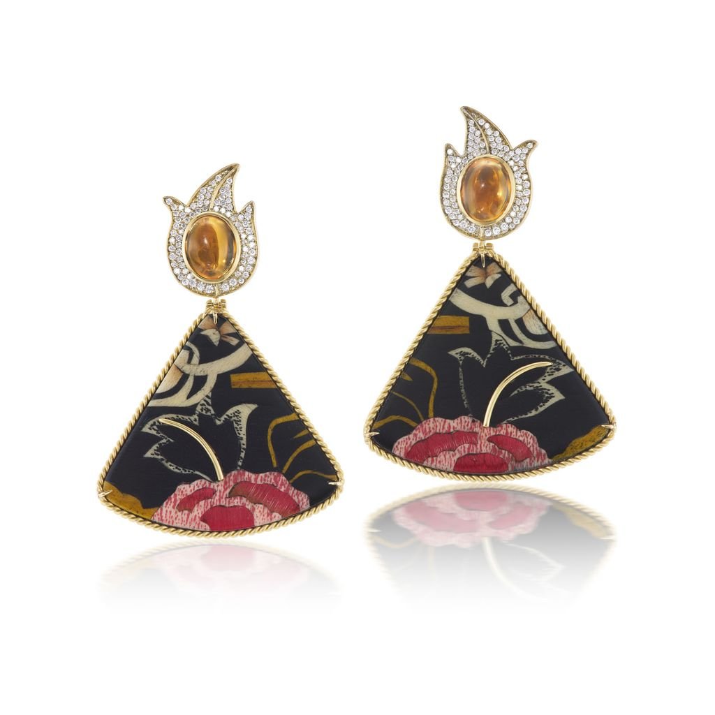 Citrine Tibetan Rose Marquetry Earrings - MUSE Shop