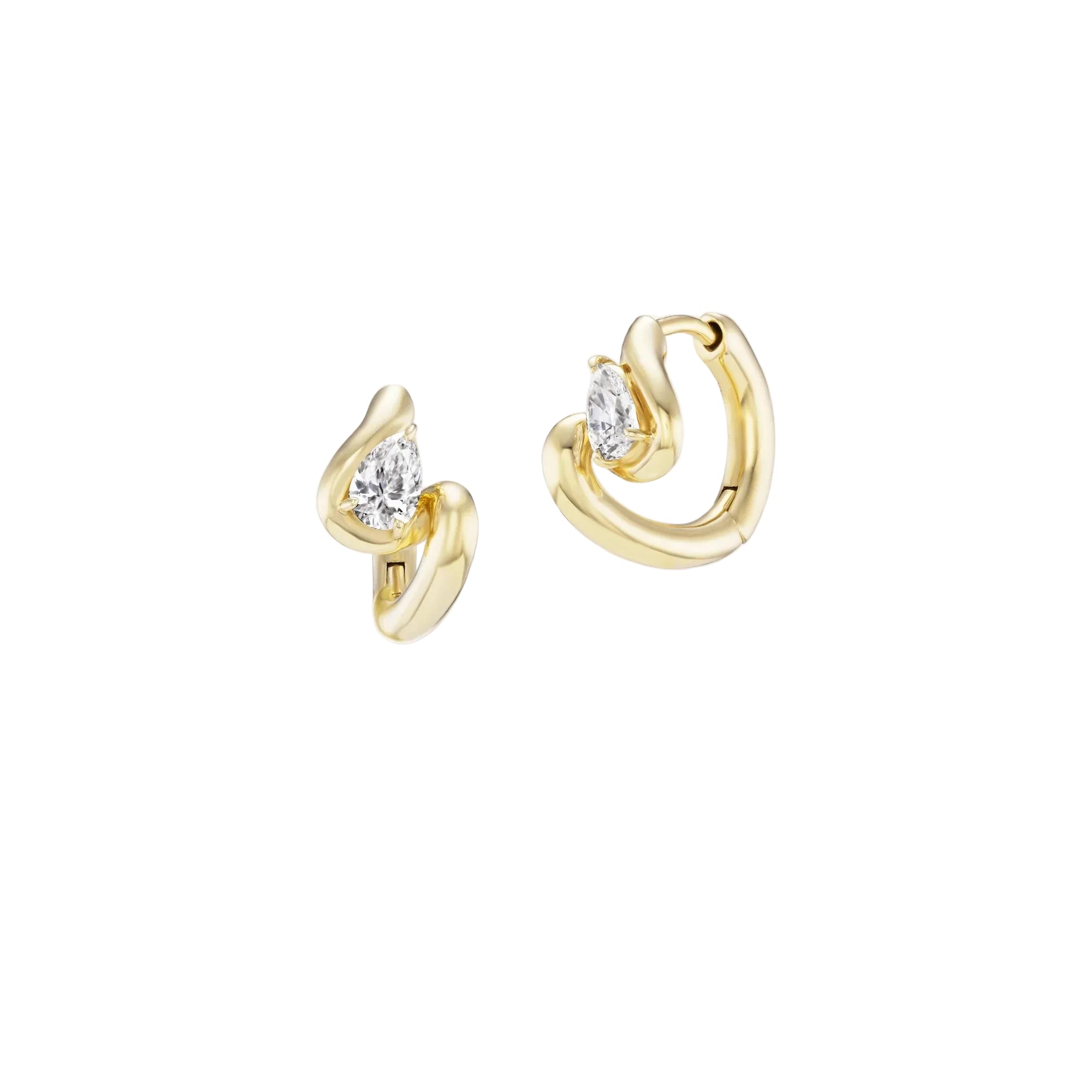 Pear Shaped White Diamond Contour Huggies in Yellow Gold