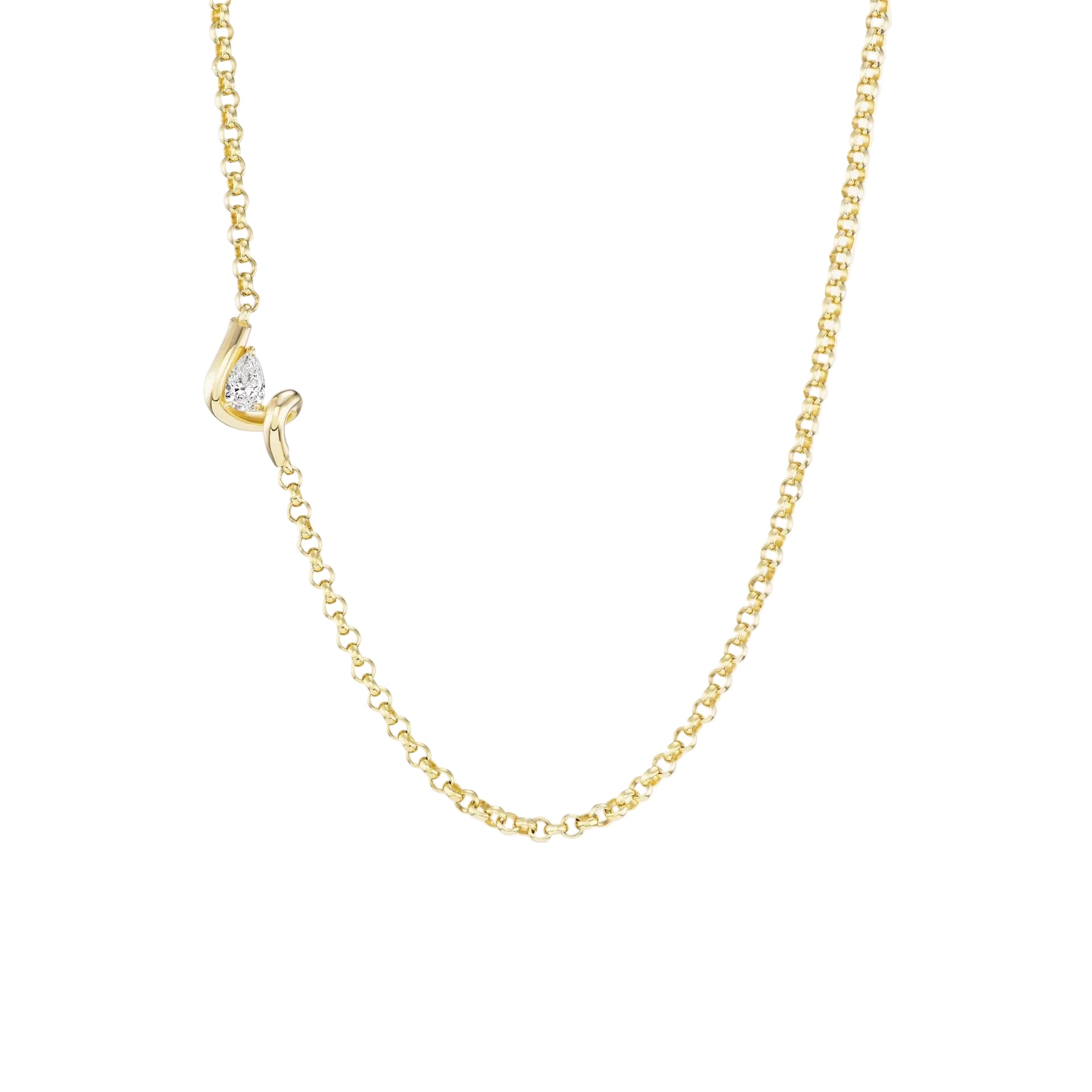 Pear Shaped White Diamond Contour Necklace in Yellow Gold