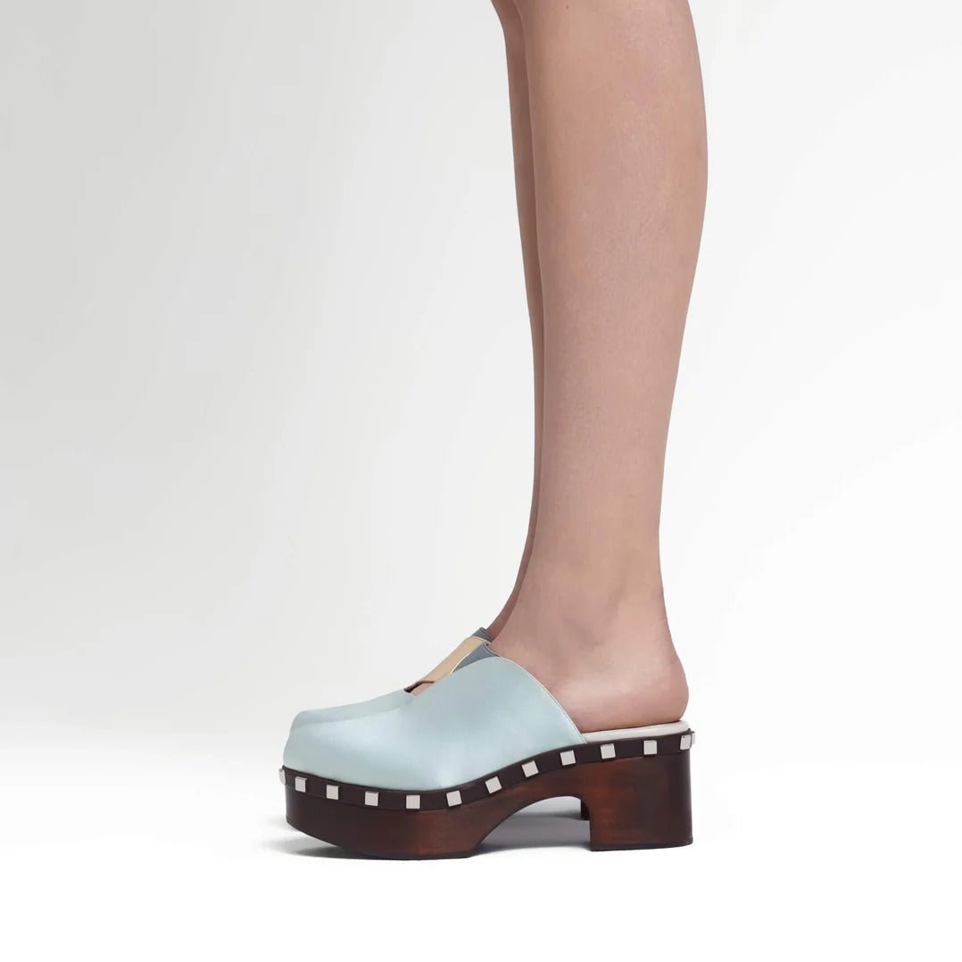 Cream, Blue, & Grey Silk Clogs - MUSE Shop