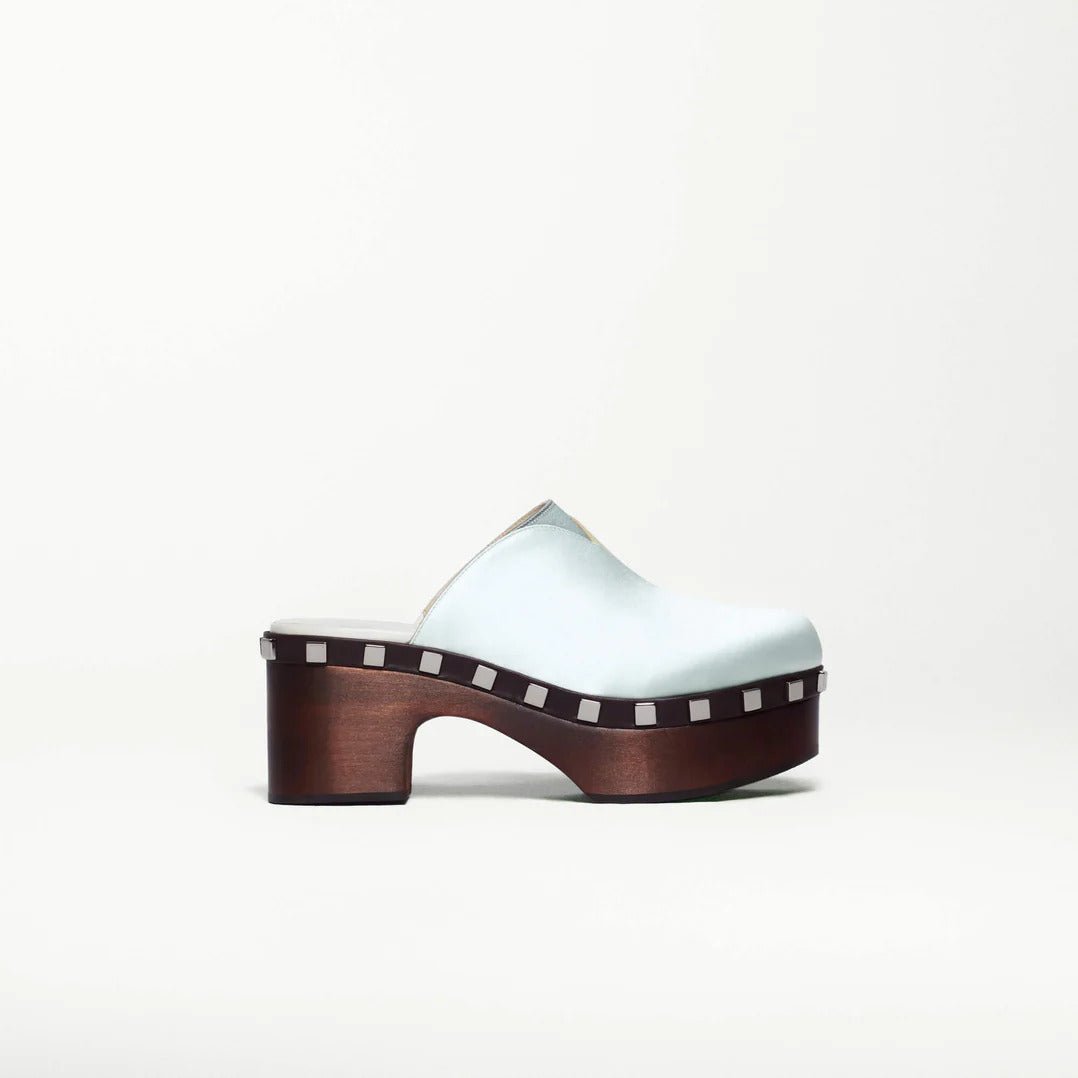 Cream, Blue, & Grey Silk Clogs - MUSE Shop