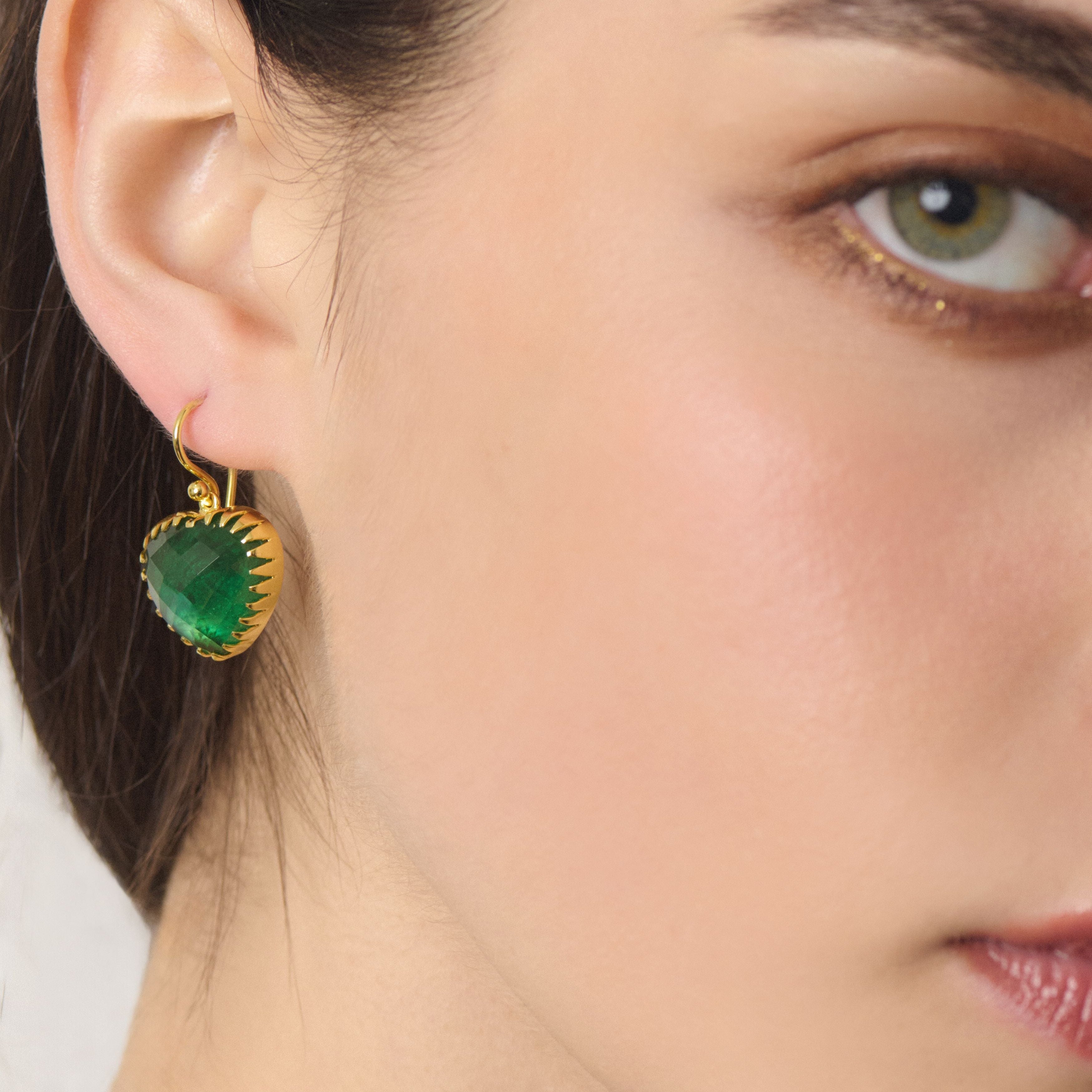 Green Labradorite Heart Earrings
