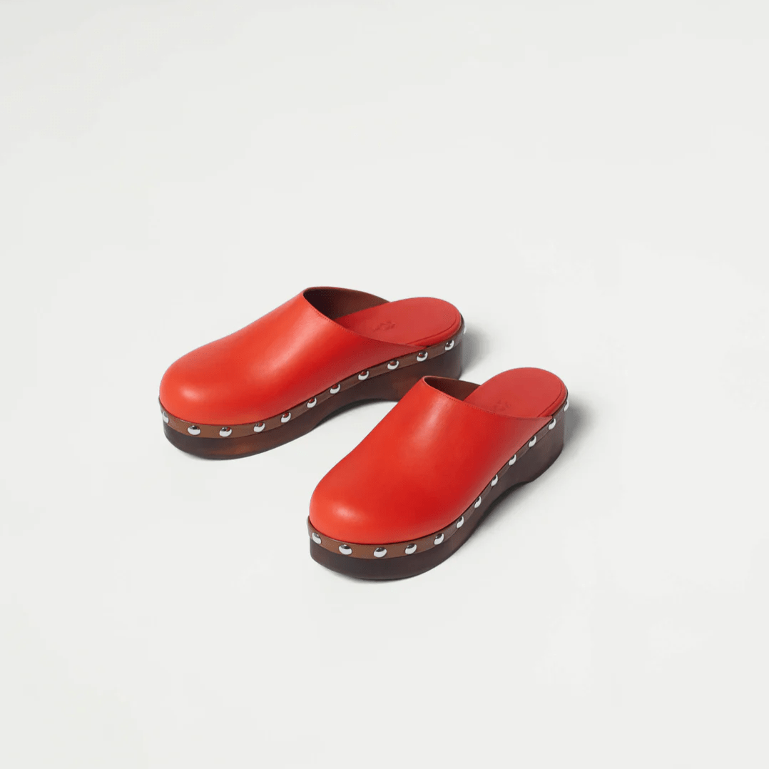 Dark Orange Calf Leather Clogs - MUSE Shop