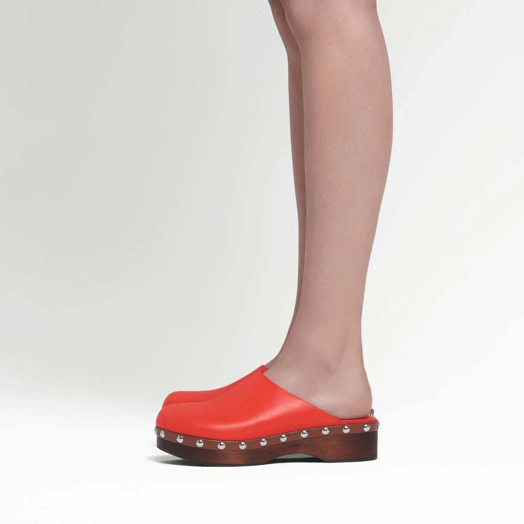 Dark Orange Calf Leather Clogs - MUSE Shop