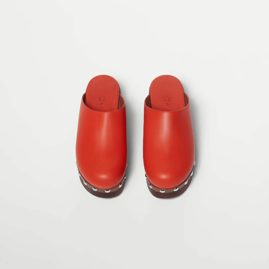 Dark Orange Calf Leather Clogs - MUSE Shop