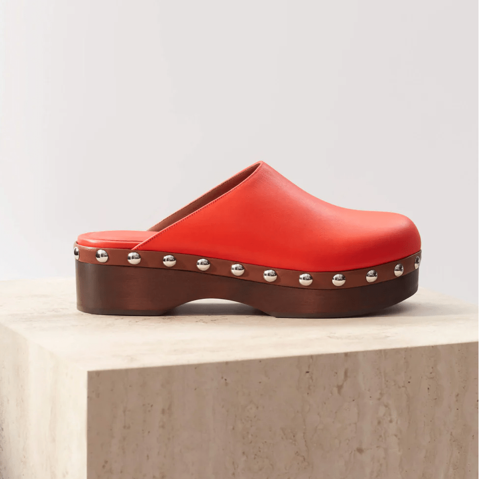 Dark Orange Calf Leather Clogs - MUSE Shop