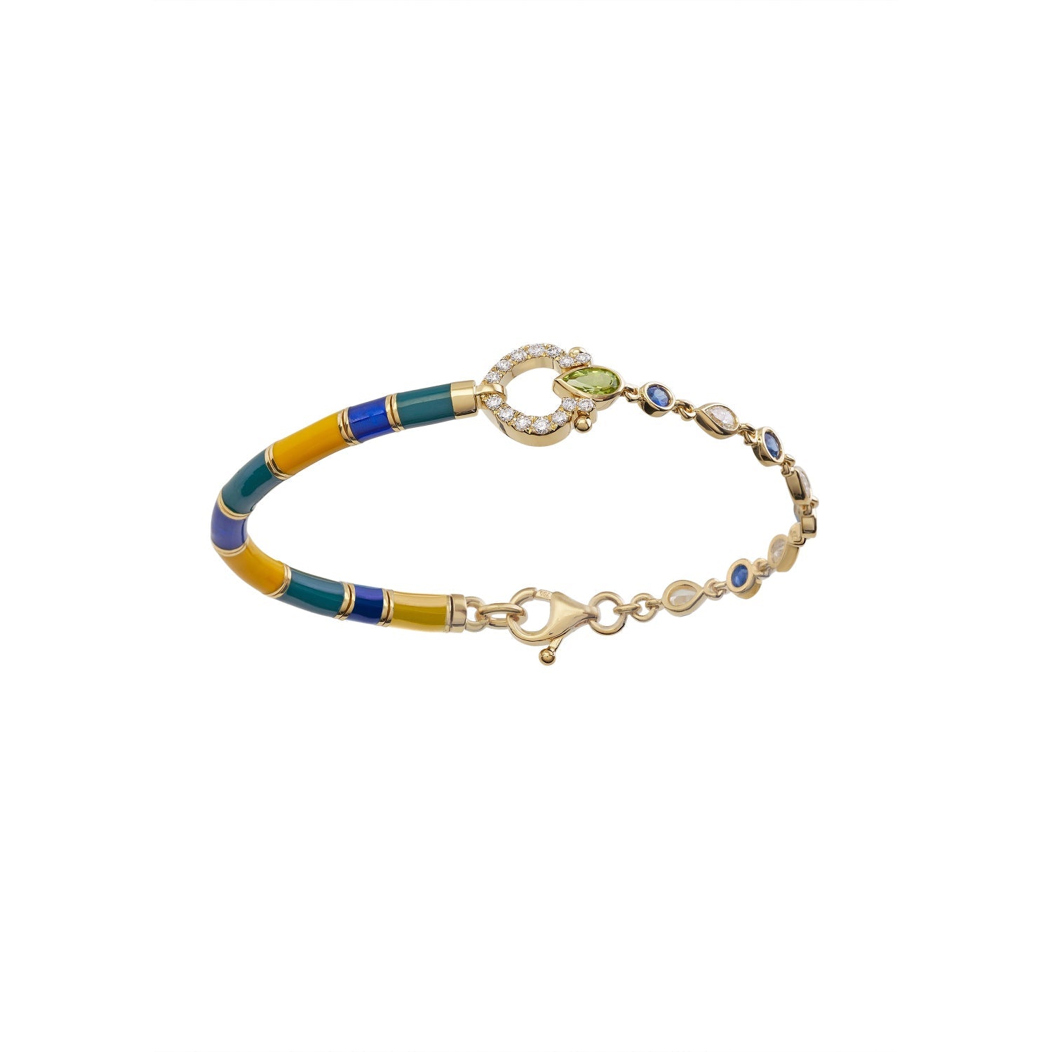Enamel And Multi - Gemstone Heart Strings Bracelet in Yellow Gold - MUSE Shop
