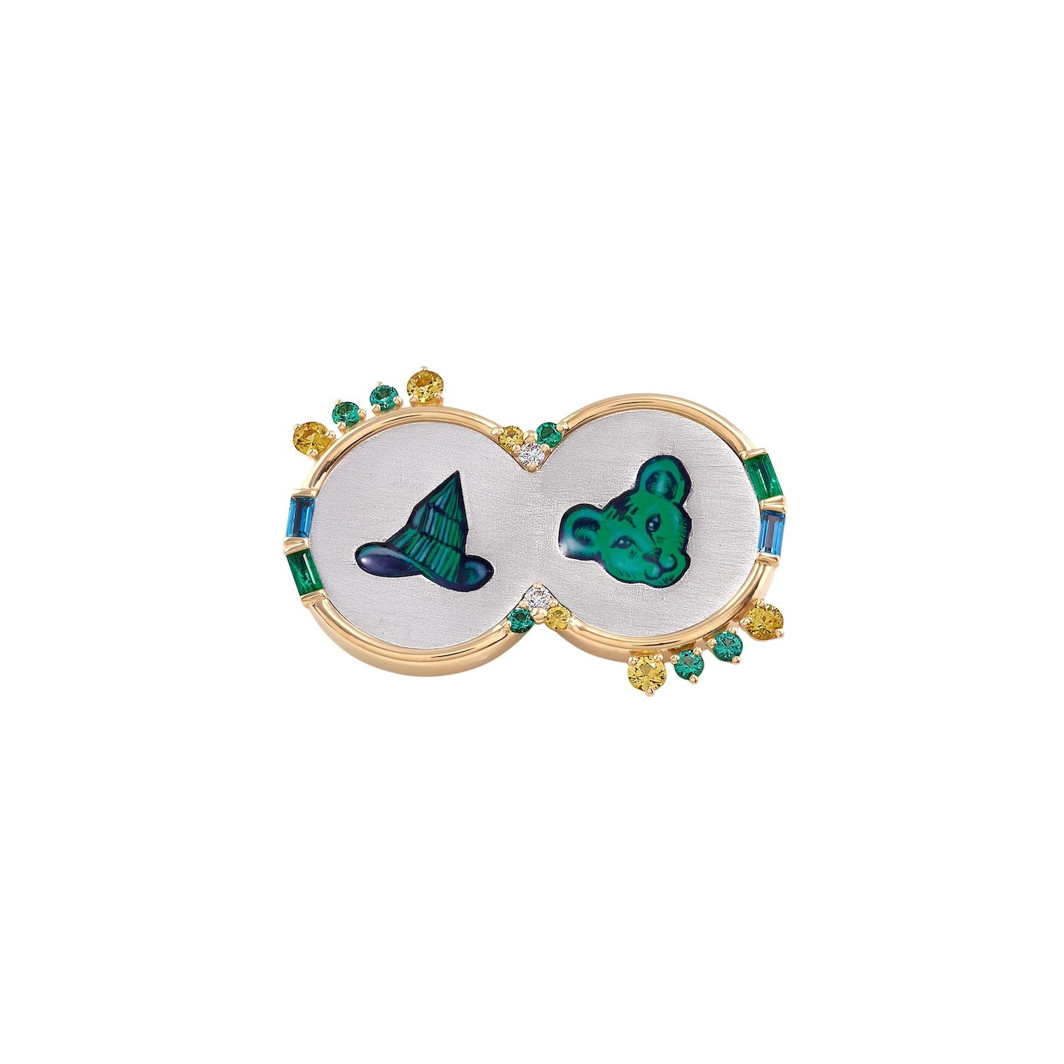 Enamel Wicked Brooch with Mixed Gemstones in Yellow Gold and Titanium - MUSE Shop