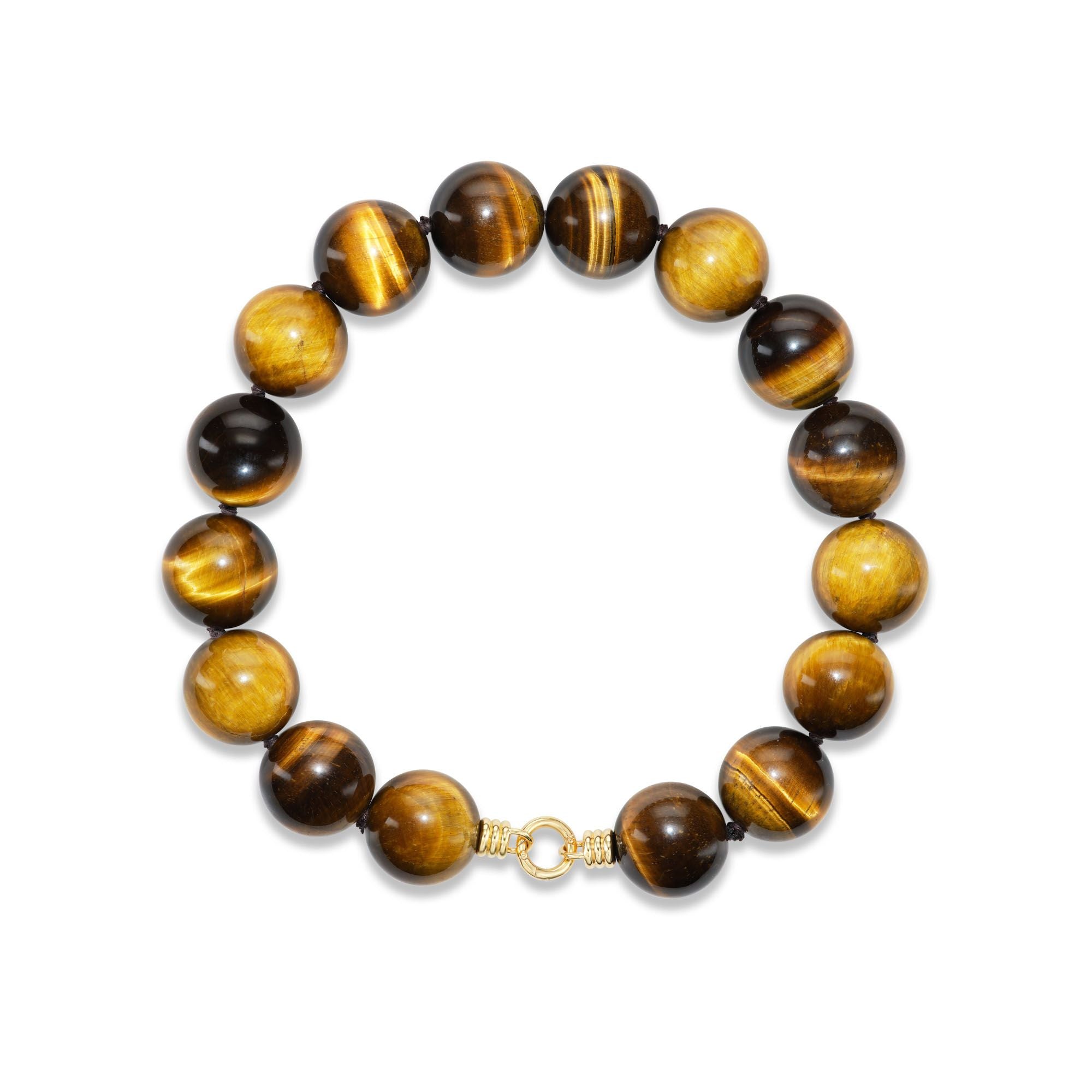 Tiger's Eye Ancla Beaded Necklace in Yellow Gold