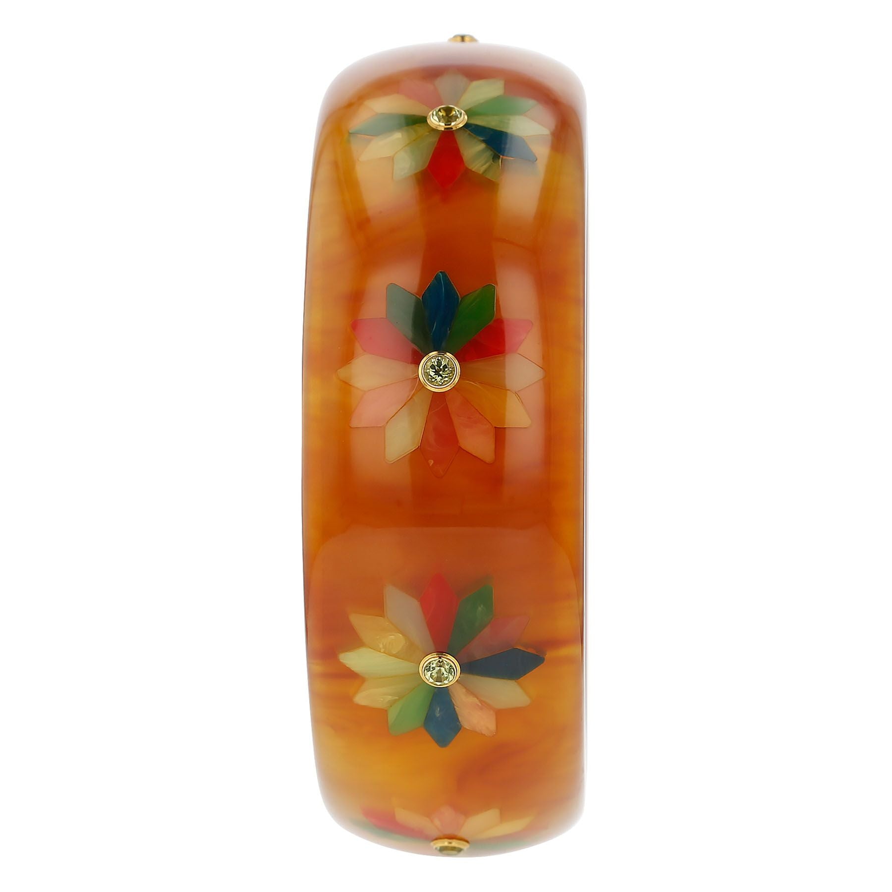 Floral Inlay Orange Bakelite Bracelet - MUSE Shop